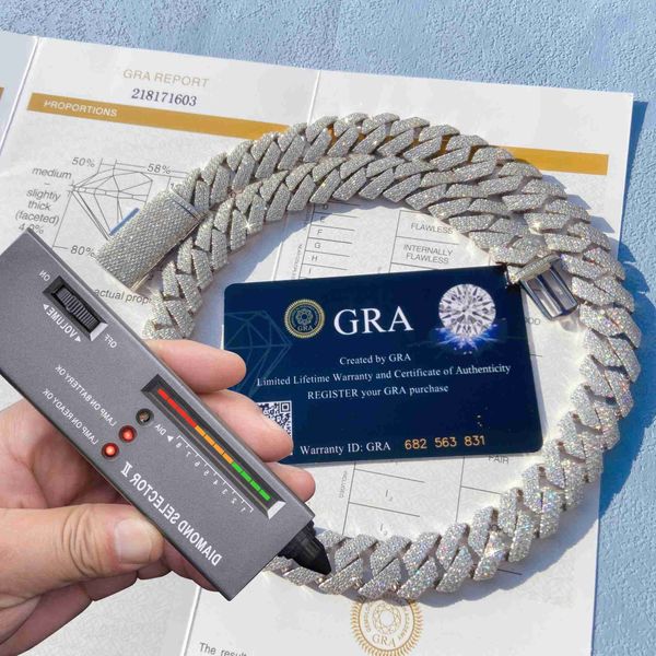 

18mm 20mm width fashion s925 sterling silver d color vvs moissanite diamond cuban link chain hip hop necklace