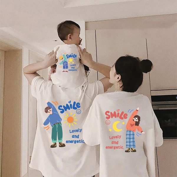 

family matching outfits father mother daughter son kids clothes baby fashion cartoon tshirt summer mom dad and me look 230512, Blue