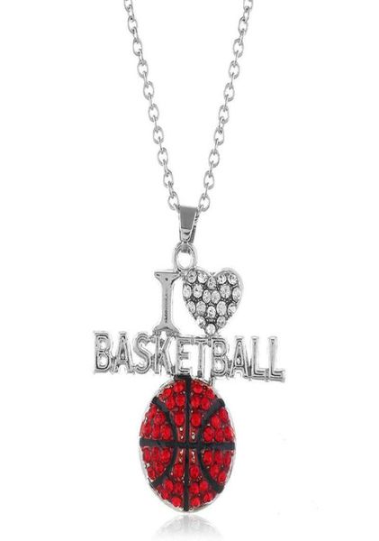 

i love basketball sports necklaces for women crystal letter heart volleyball football pendant silver chains fashion jewelry gift9773294