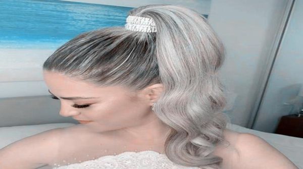 

fashion remy natural human made clip in ponytail hair extension 1022 inch pony tail hairpiece wrap natural silver grey nature cur9887917, Black