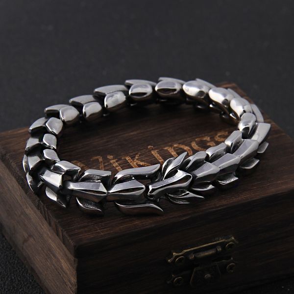 

chain viking ouroboros vintage punk bracelet for men stainless steel fashion jewelry hip hop street culture 230512, Black