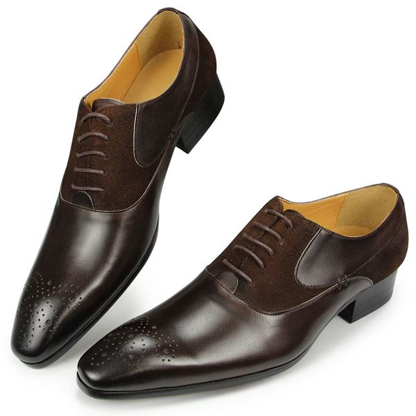 

mens formal brogue shoes luxury brown leather oxford shoes fashion handmade patchwork casual shoes business retro office shoes, Black