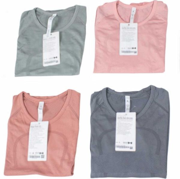 

soft tight quick dry breathable yoga 17 colors designer lu pullover round neck sport long sleeve t-shirt fitness gym workout clothes sunscr, White