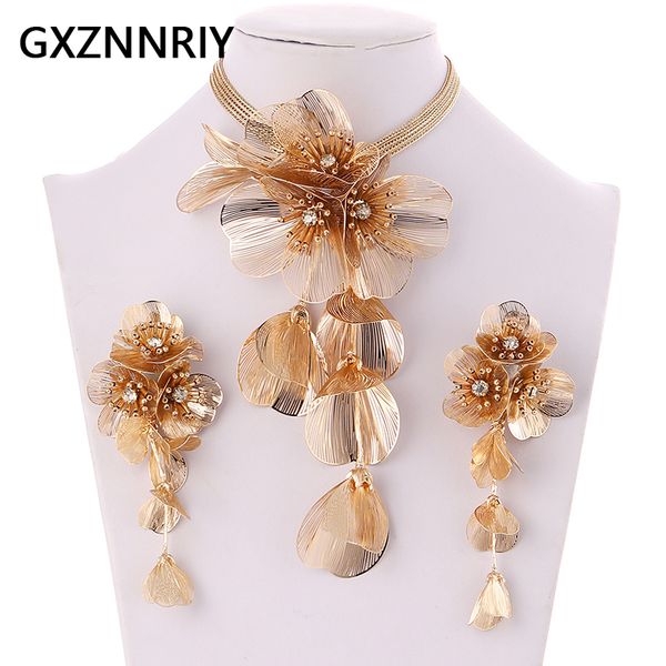 

wedding jewelry sets handmade copper flower necklace and earrings set fashion gold color jewelry sets for women accessories trendy party gif, Slivery;golden