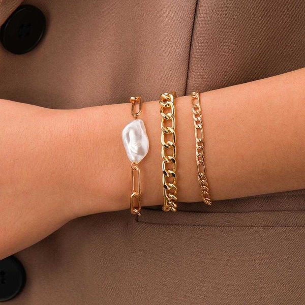 

fashion personalized and exaggerated shaped pearl adjustable bracelet ornament multi layer 3 piece set, Golden;silver