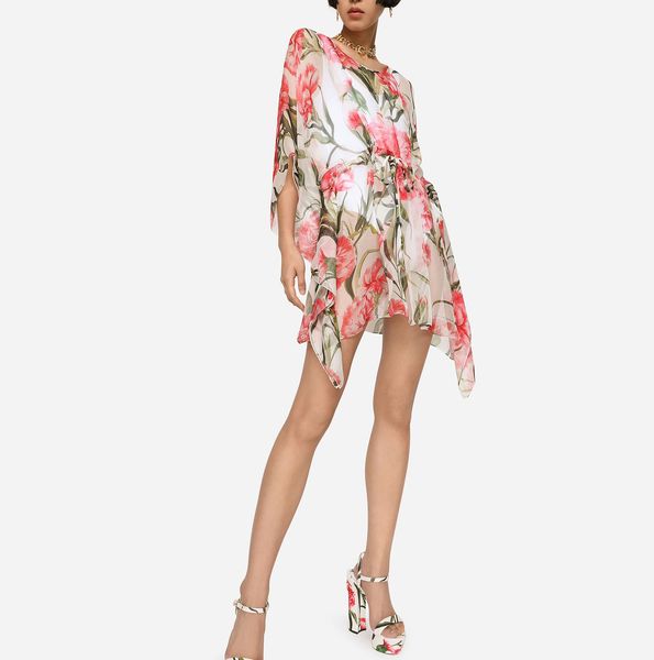 

women's blouses original carnation printed silk loose fitting long shirt, White