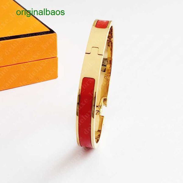 

original hemrres designer bracelet classic designer bangle luxury brand enamel 18k gold bracelet for men women lover jewelry 8mm wide 45j5, Black