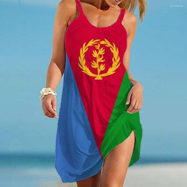

eritrea flag dress women's fashion sleeveless bohemian beach dresses party evening holiday midi strap dress girl summer, Black;gray