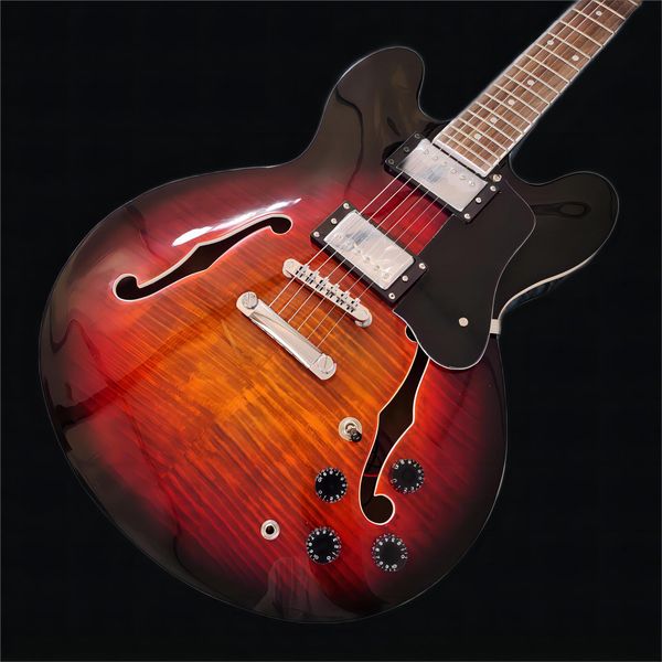

custom jazz guitar, sun color, tiger print electric guitar, mahogany fretboard, 58