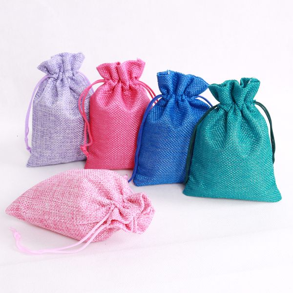 

jewelry pouches bags 50pcslot 7x9 9x12 10x14 13x18 15x20cm jute bags xmas gift drawstring pouch cotton linen gift packaging bags jewelry sto, Pink;blue