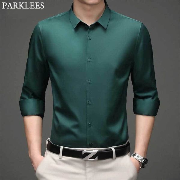 

men's casual shirts green mens dress shirts brand superfine long sleeve shirt men slim fit elastic breathable non-iron quality shirt ma, White;black