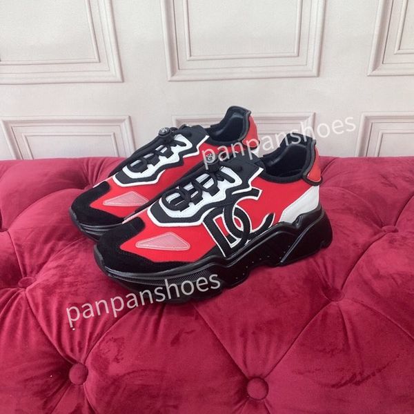 

new brand womens men designer leather lace-up sneakers fashion lady flat running letters shoes platform sneaker, Black