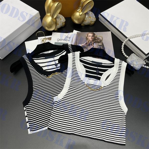 

womens striped tanks metal chain t shirt classic knitted vests summer cropped ladies clothes, White