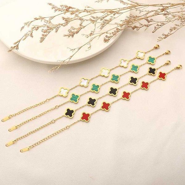

non fading titanium steel bracelet gold four leaf clover fritillary female style fashion simple and light luxury mori, Golden;silver
