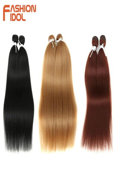

fashion idol 22 inch synthetic yaki straight hair bundles 2pclot high temperature synthetic hair weft hair extension bundles 22021757507, Black;brown