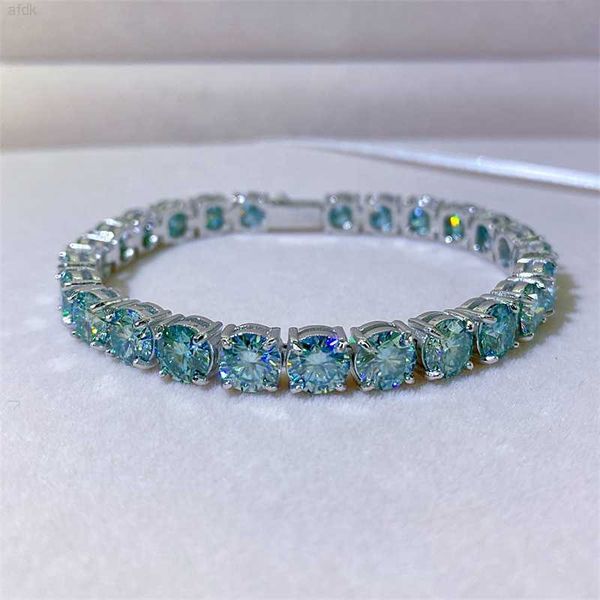 

pure silver 925 pass diamond tester 6.5mm blue moissanite tennis bracelet