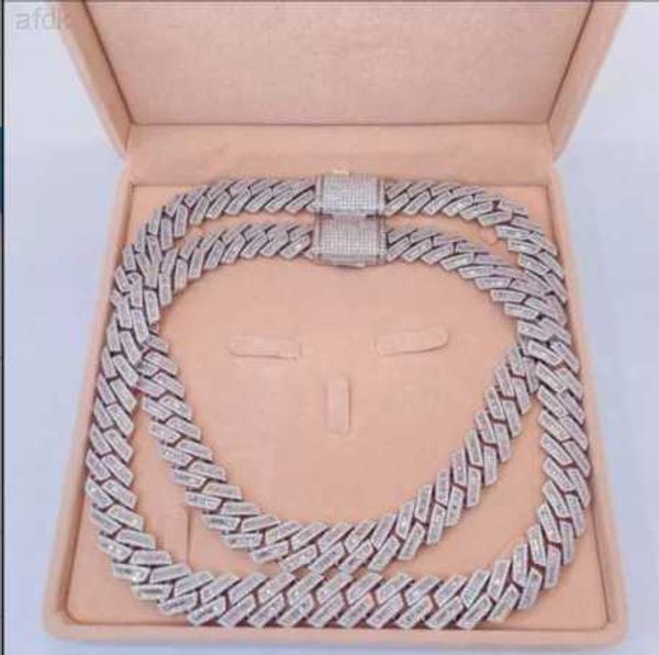 

new design jewelry silver 925 vvs round and baguette moissanite cuban link diamond chain hip hop necklace