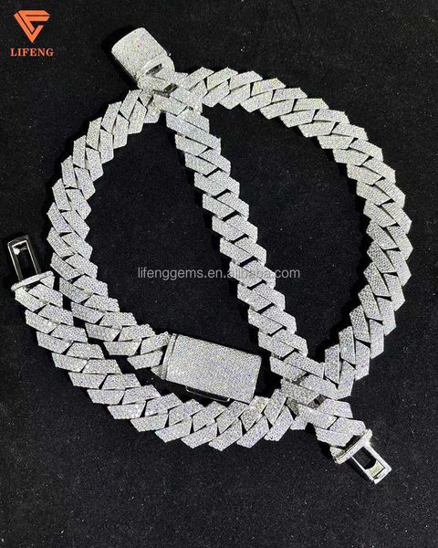 

ready to ship gra certificate moissanite diamond 18mm 20mm wide 3rows 4rows silver cuban link chain for mens hip hop necklace