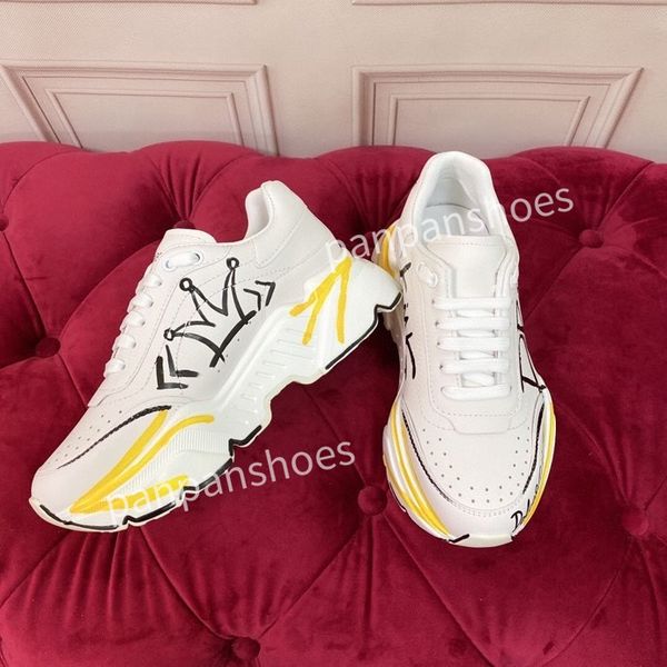 

new brand men designer leather lace-up sneakers fashion lady flat running letters shoes platform sneaker, Black