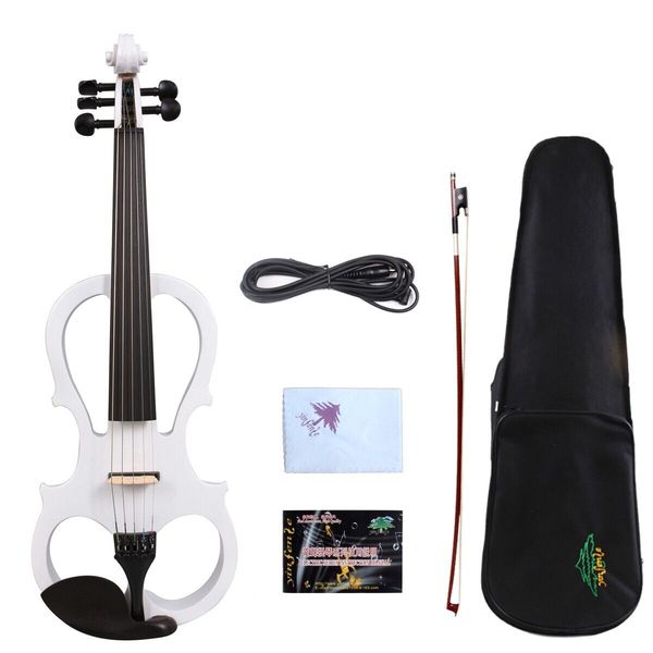

5string white advanced electric silent violin 4/4 solid wood case#ev5