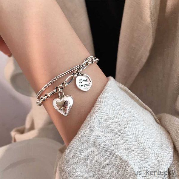 

charm bracelets silver color heart beads bracelets for women fashion chain bracelets set charm bracelet bangles jewelry, Golden;silver