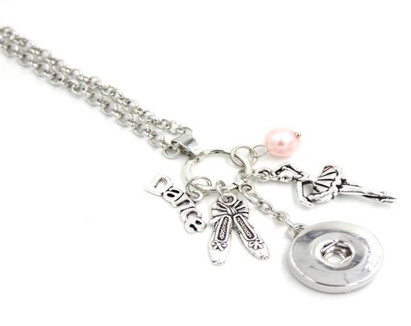 

whole ballet gift 18mm snap jewelry dance ballerina charms pendant necklace ballerina gifts snap button necklaces4006366, Silver
