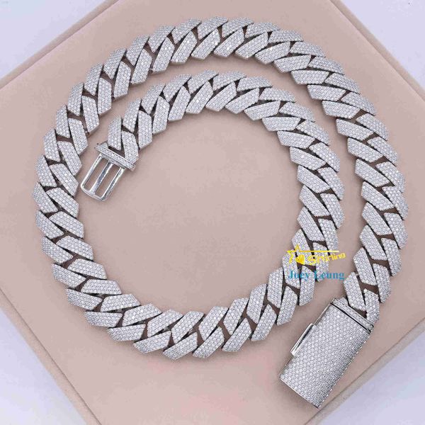 

hip hop jewelry 15mm 18mm 20mm 4 rows prong cuban link chain necklace iced out moissanite diamond cuban chain, Silver