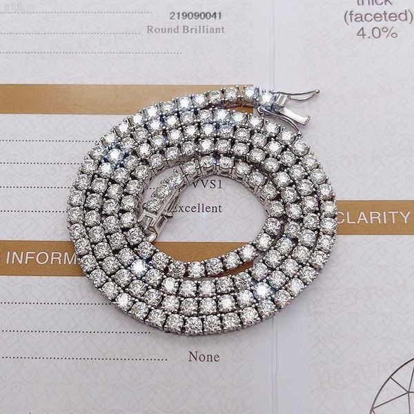 

drop shipping white gold color gra certificated sterling silver 3mm 4mm vvs moissanite tennis necklace