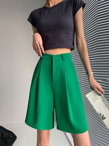

women's shorts women's summer shorts long with high waist female loose white classic knee-length office wide women's shorts b, White;black