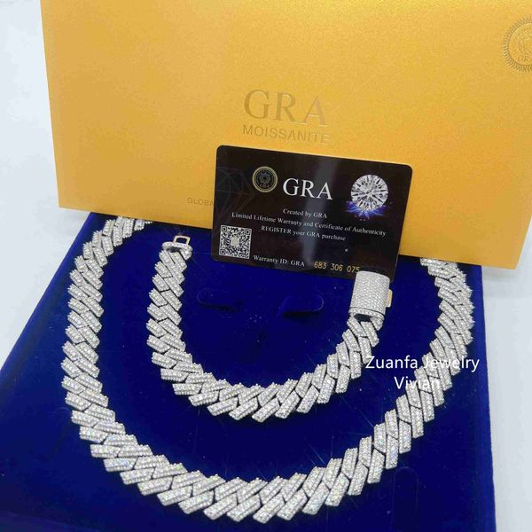 

15mm fashion luxury jewelry pass tester vvs moissanite diamond hip hop iced out jewelry cuban link chain, Silver