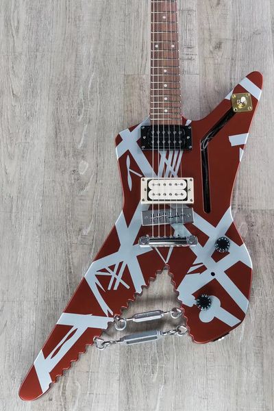

striped series shark satin urethane burgundy silver stripes electric guitar