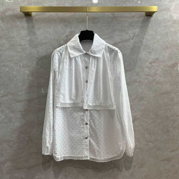 

french small fragrance small crowd design sense hollow polka dot shirt women's lace bow tie white shirt 8t0