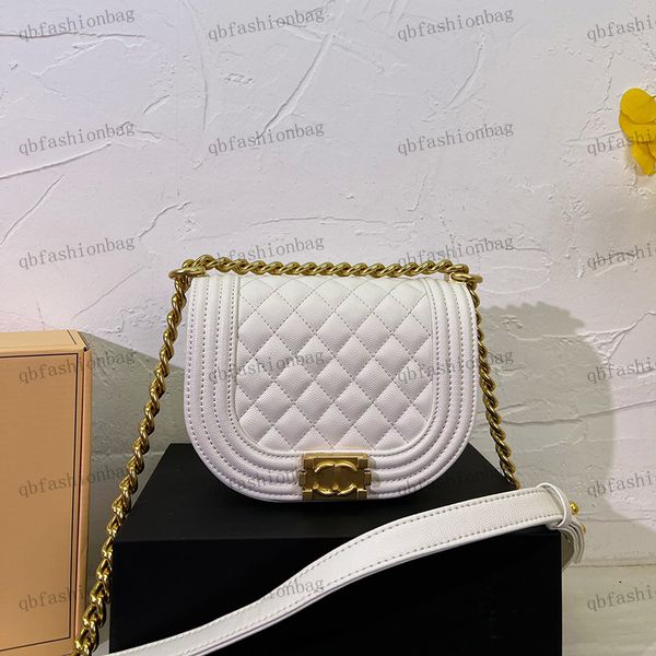 

womens shoulder bag classic mini handheld crossbody bag leather clamshell spread seam gold hardware buckle thick chain caviar bag casual bag