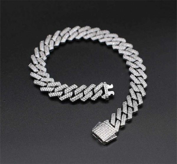 

wholesale hip hop ice out moissanite necklace 925 silver luxury diamond bling chunky rapper cuban chain bracelet miami
