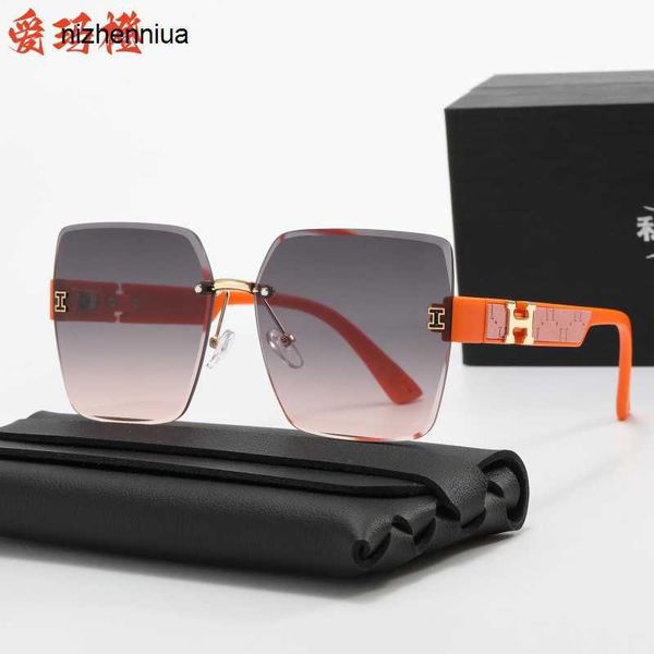 

hermm elegant sunglasses female tiktok the same style of h family s frameless sunglasses big face thin korean fashion 2023 new glasses, White;black