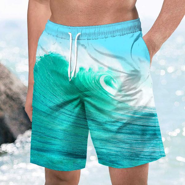 

men's clothing 2023 summer beach wave pants casual loose trendy style, White;black