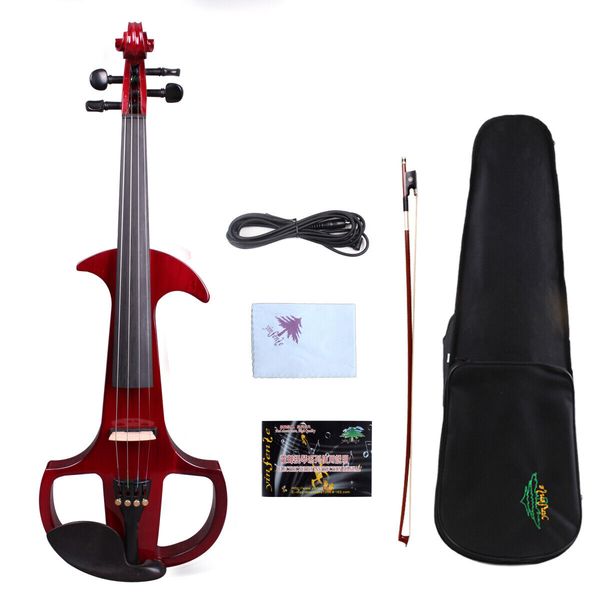 

red electric silent violin 4/4 solid wood sweet tone case yinfente #ev7