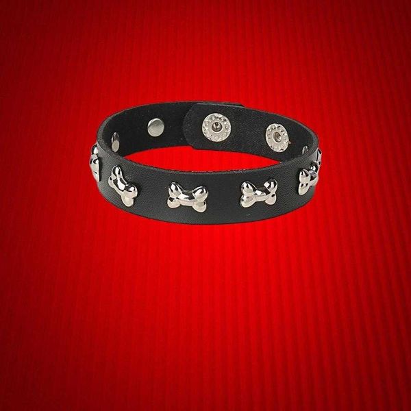 

punk dog bone rivet leather bracelet personality simple pu, Golden;silver