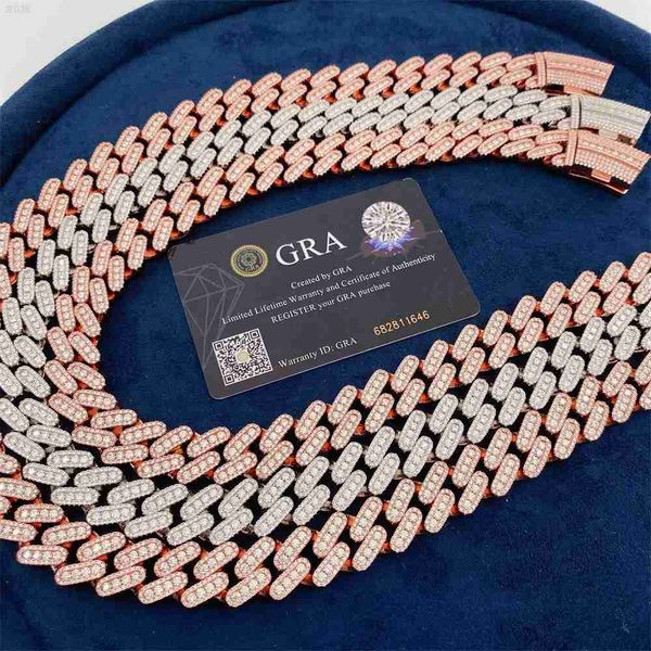 

custom design iced out moissanite diamond 15mm hip hop bling jewelry male men cuban link chain necklace, Silver