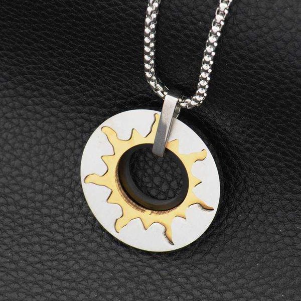 

europe america japan and south korea fashion smooth face sun ring fashion men's nightclub performance hip hop necklace pendant men&#039, Silver
