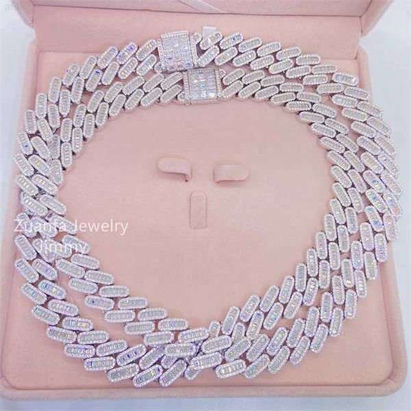 

buss down 18mm three row big guy iced out vvs baguette moissanite diamond miami hip hop jewelry cuban link chain, Silver