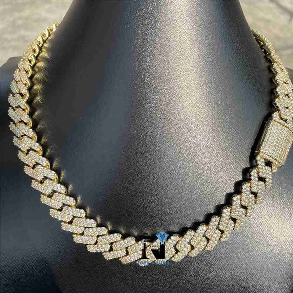 

pass diamond tester 14.3mm bling hip hop jewelry 925 silver moissanite diamond miami cuban link chain necklace