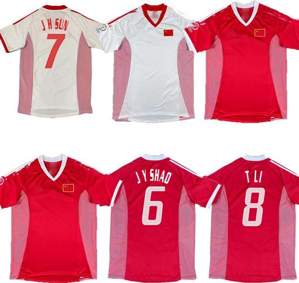 

22/23 china retro soccer jerseys 2002 concept kit national team wu lei home red away white retro football shirts third black dragon uniforms, Black;yellow