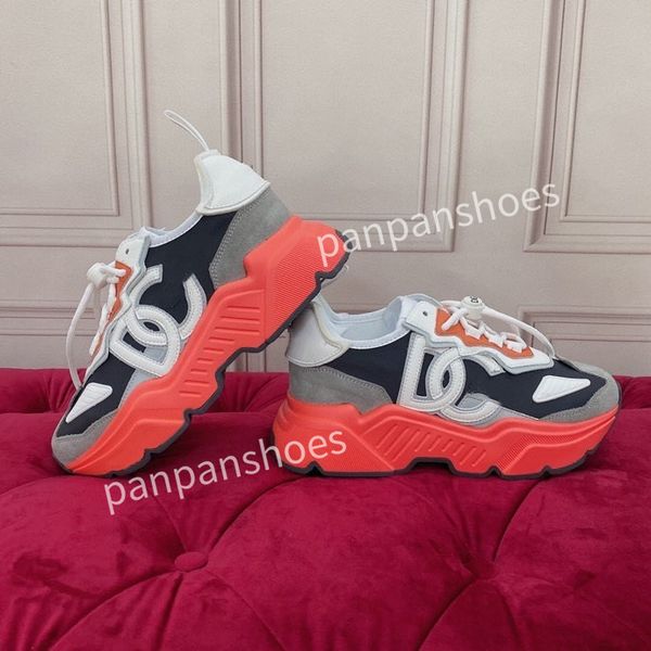 

brand womens men designer leather lace-up sneakers fashion lady flat running letters shoes platform sneaker, Black