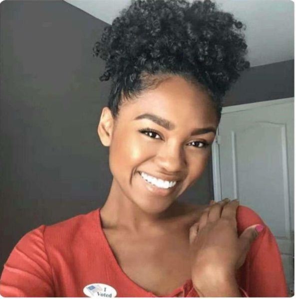 

women ponytail hair extension short black brown afro puff kinky curly human hair ponytail for black women 120g7791975