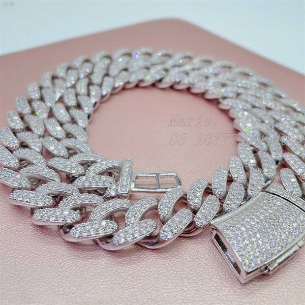 

hip hop jewelry 14mm moissanie diamond iced out cuban link chain s925 luxury cuban link chain vvs moissanite, Silver
