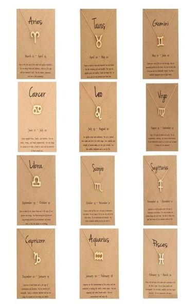 

12 zodiac necklaces with gift card constellation sign pendant gold chains necklace for men women fashion jewelry in bulk4895366, Silver