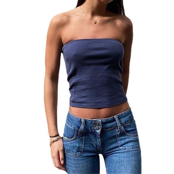 

womens tshirt chronstyle women strapless tube off shoulder sleeveless bustiers crop y2k backless slim fit tank vest streetwear 230420, White