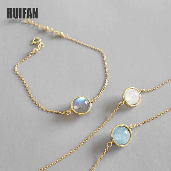 

chain natural whitegrey moonlight stone aquamarine bracelet gold chain 925 sterling silver bracelet women's jewelry ybr040 230512, Black