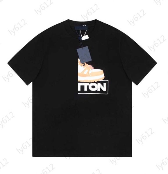 

summer t shirts designer classic fashion brand letter logo shoes graffiti pattern print design decorative cotton short sleeve t-shirt male, White;black